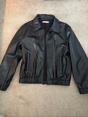 Oak + Fort Faux Leather Bomber Jacket